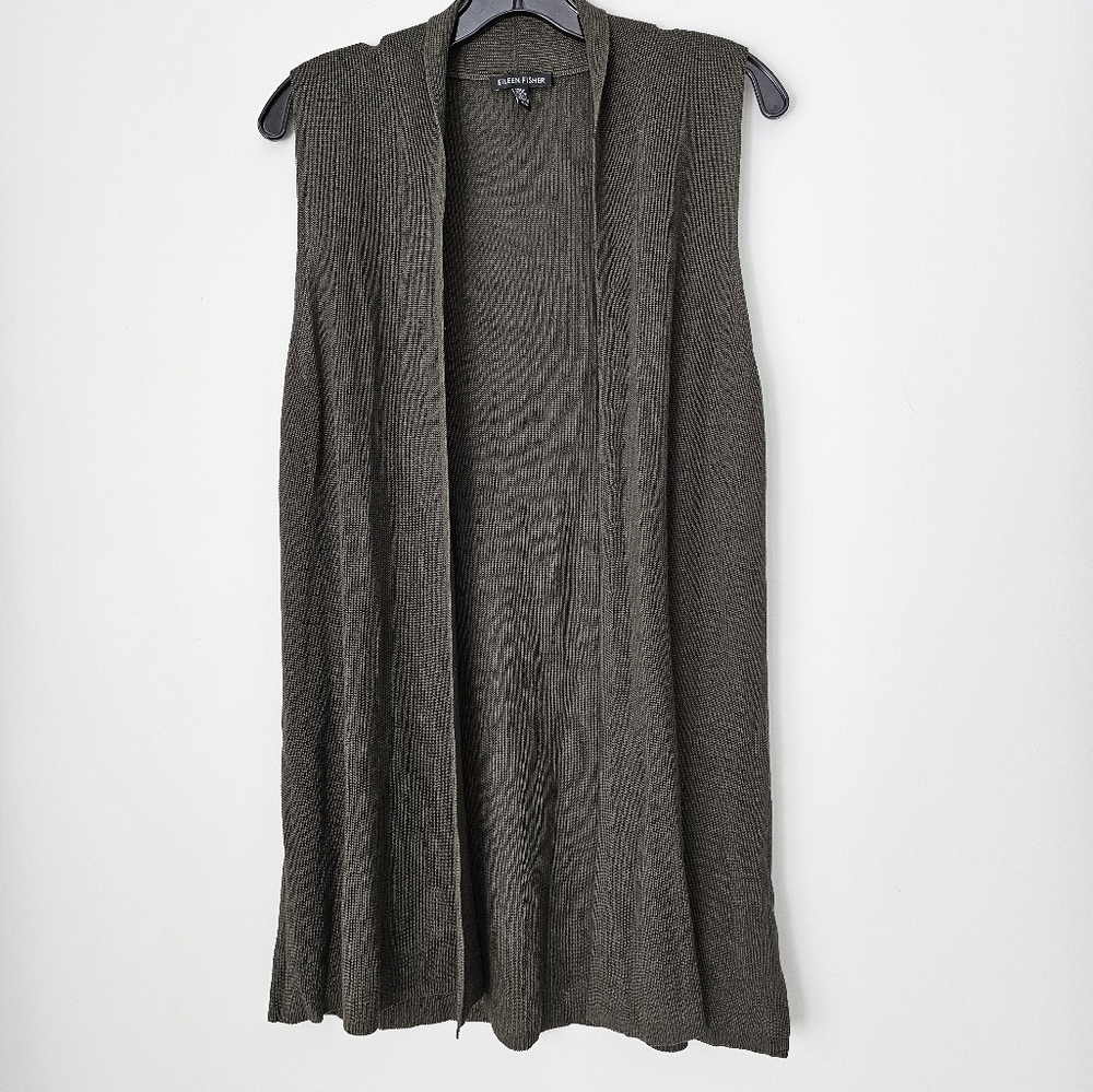 EILEEN FISHER long-length light-weight vest - olive (medium) - 100% sustainably